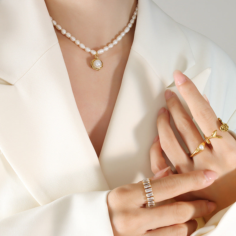 French Elegance Pearl Pendant Necklace with Baroque Freshwater Pearls