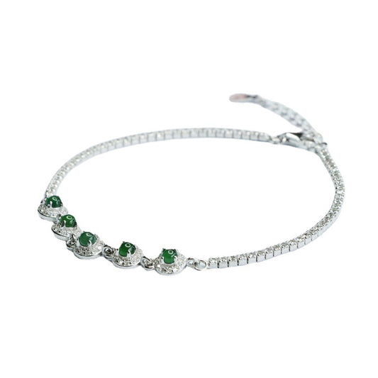 Sterling Silver Bracelet with Natural Jade Inlay