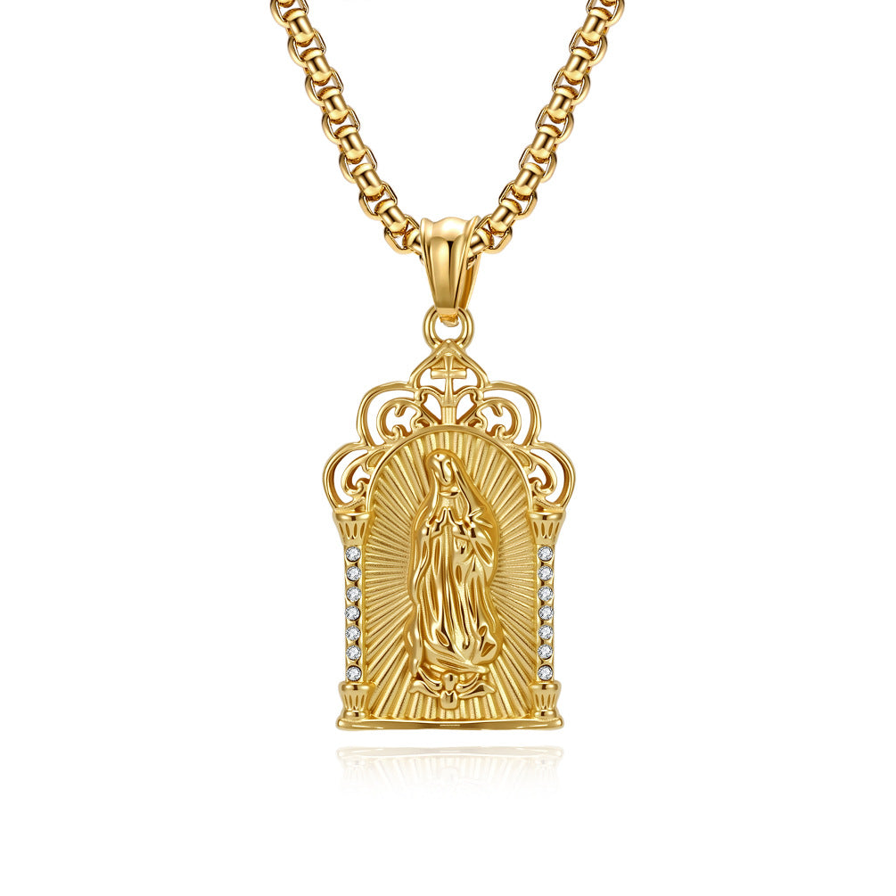 Planderful Virgin Mary Necklace Titanium Steel 18K Gold Plated For Men Premium Personalized Pendant