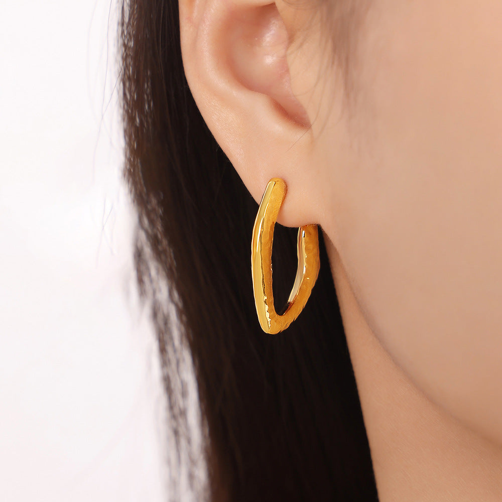 18K Gold Plated Geometric Earrings - Fashionable Titanium Steel Design