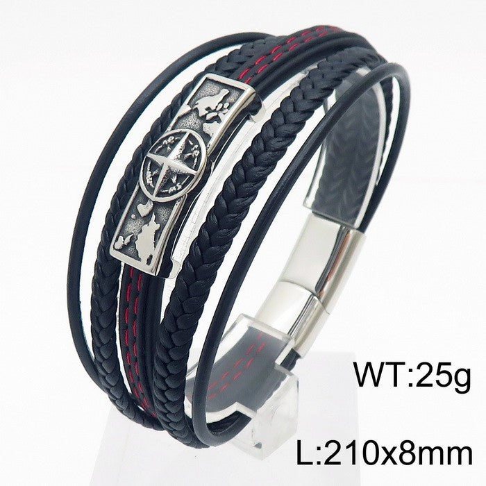 Planderful Men's Woven Leather Bracelet Magnetic Buckle