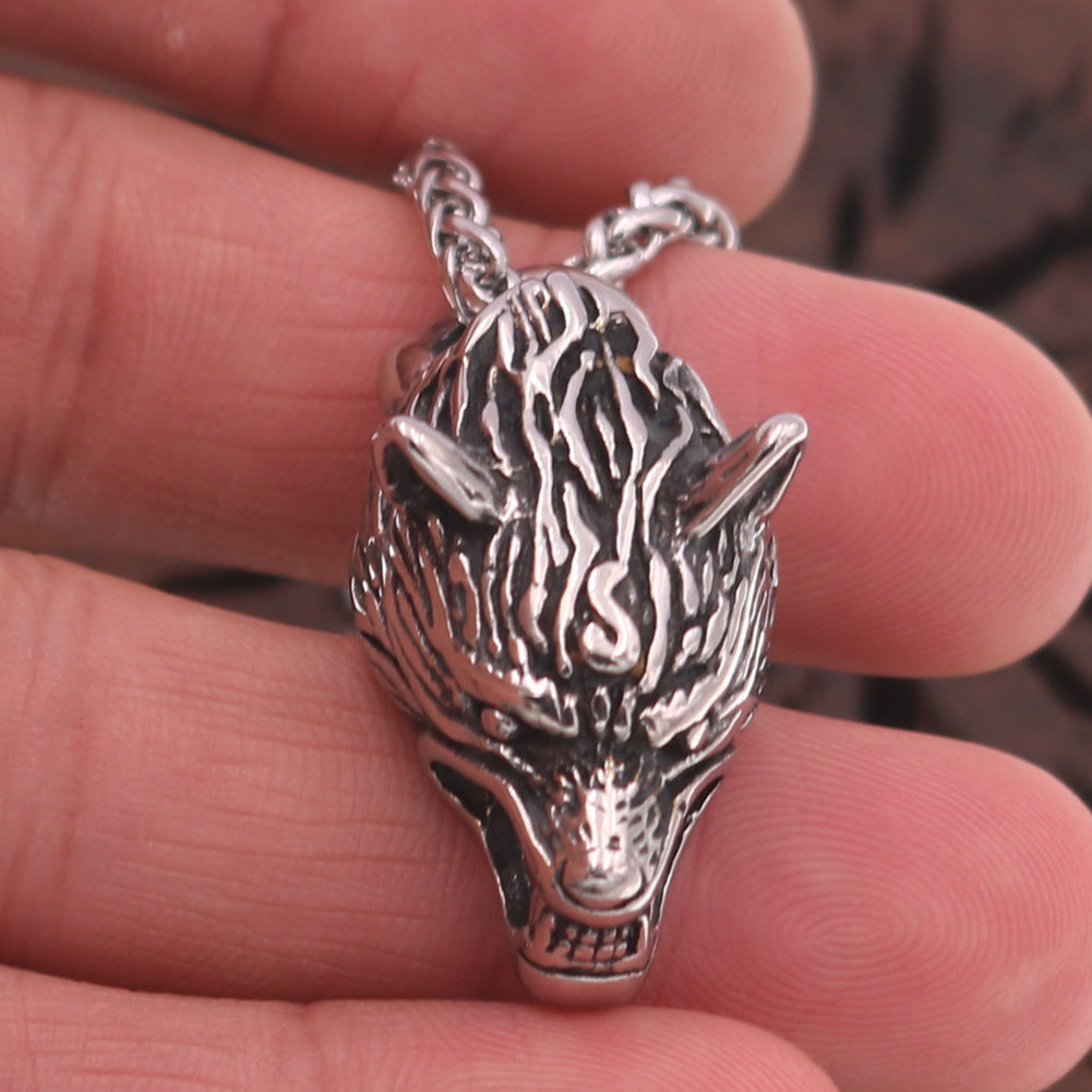 Norse Legacy Stainless Steel Wolf Tooth Necklace with Titanium Chain