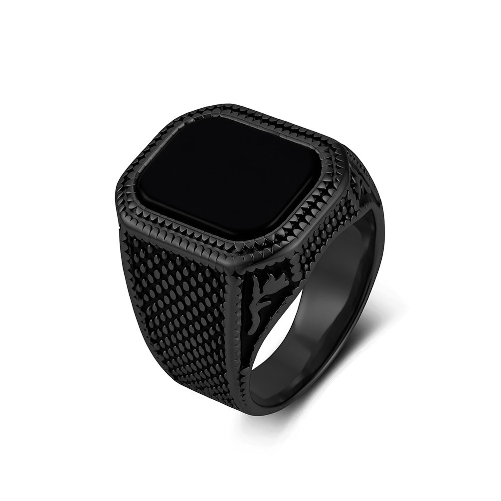 Stainless Steel Black Gemstone Ring Men's