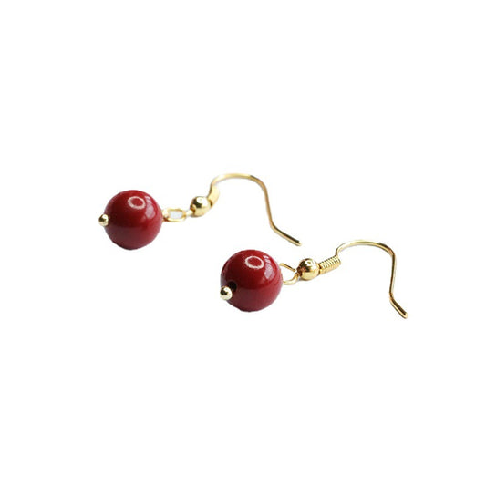 Cinnabar Round Bead Sterling Silver Earrings with Gemstone Accents