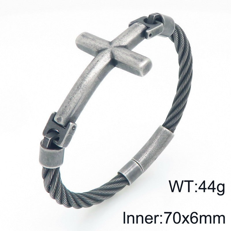 Braided Wire Steel Wire Bracelet – Cross Bent Titanium Steel Men's Bracelet