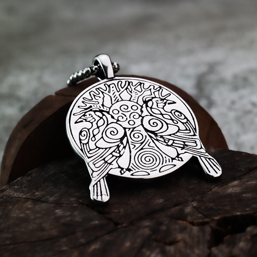 Cross-Border Nordic Mythology Double Crow Pendant Necklace