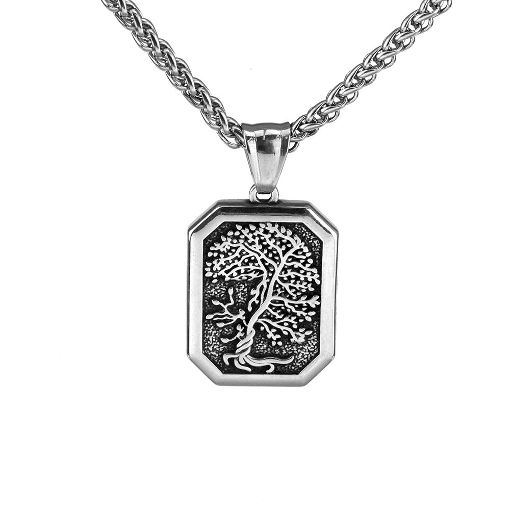 European And American Retro Men's Jewelry Stainless Steel Pendant Tree Of Life Necklace
