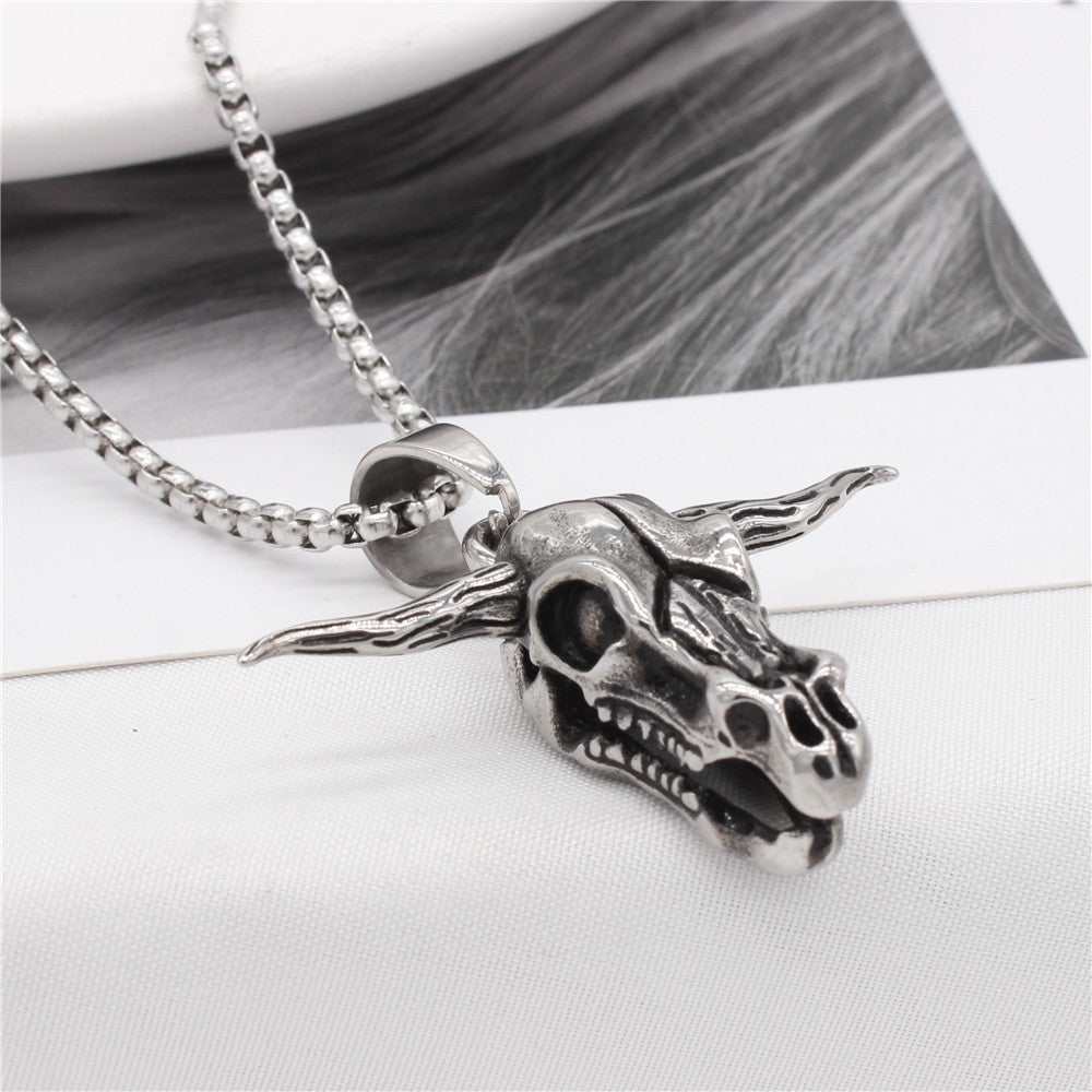 Titanium Steel Pendant Bullhead Ox Horn Vintage Punk Style For Men Unisex Protection Statement Planderful