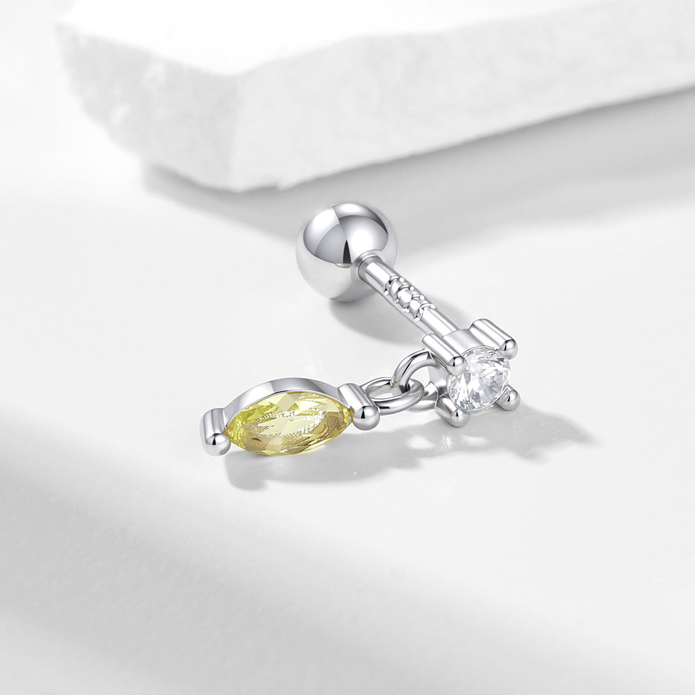 S925 Sterling Silver Horse'S Eye Zircon Puncture Thread Pinna Puncture Earbone Stud Earrings