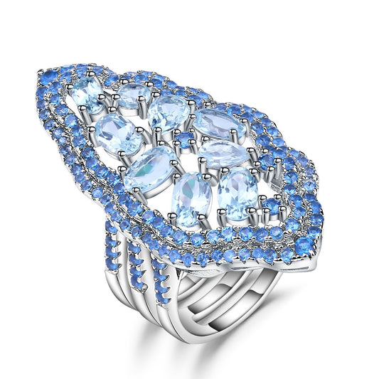Marquise Shape Natural Blue Topaz Silver Ring