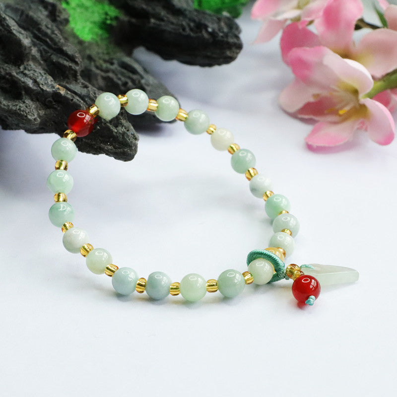Fortune's Favor Natural Jade and Red Agate Sterling Silver Bracelet with Tassel Jewelry