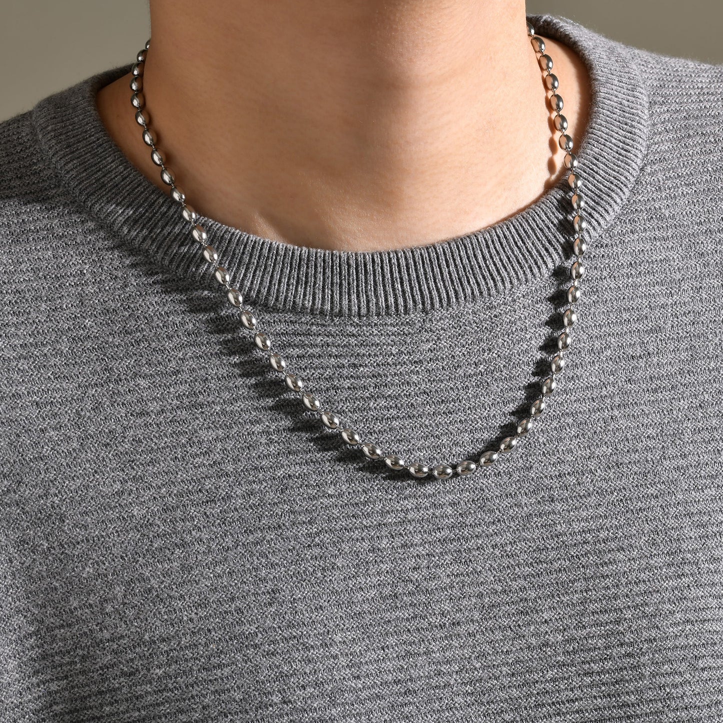 Men's Necklace Accessories Wholesale Stainless Steel Rugby Bead Chain