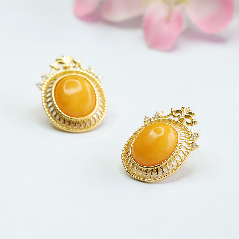 925 Sterling Silver Beeswax Amber Stud Earrings