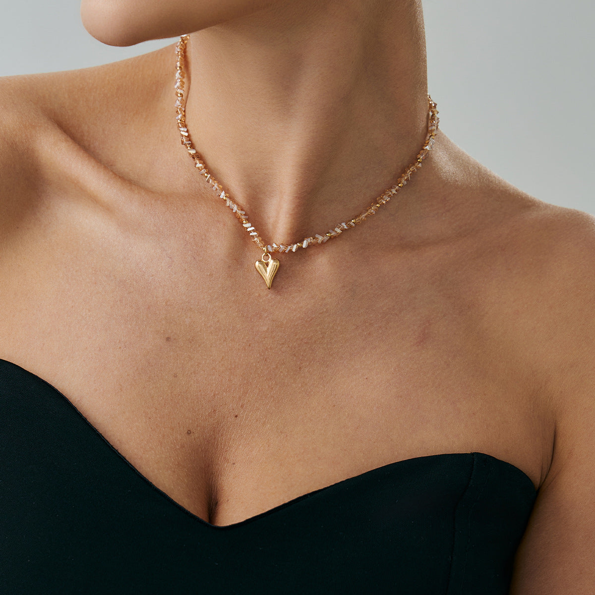 Heart Crystal-Style Collarbone Necklace