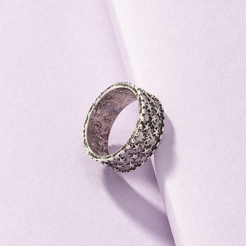 Starry Distressed Alloy Ring with Hip-Hop Flair