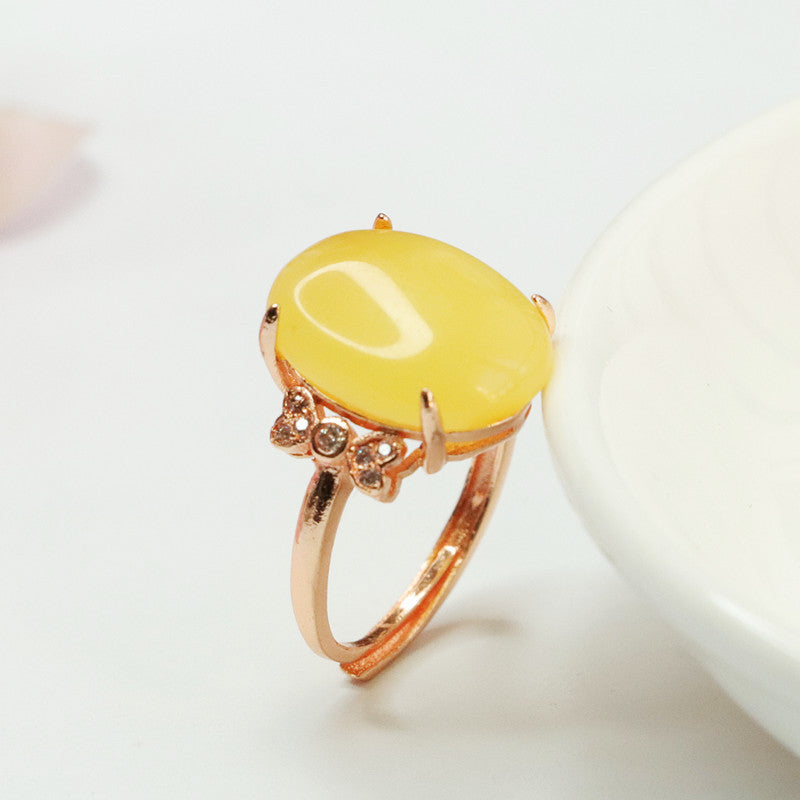 Honey Wax Zircon Bow Ring - Sterling Silver Bee Ring