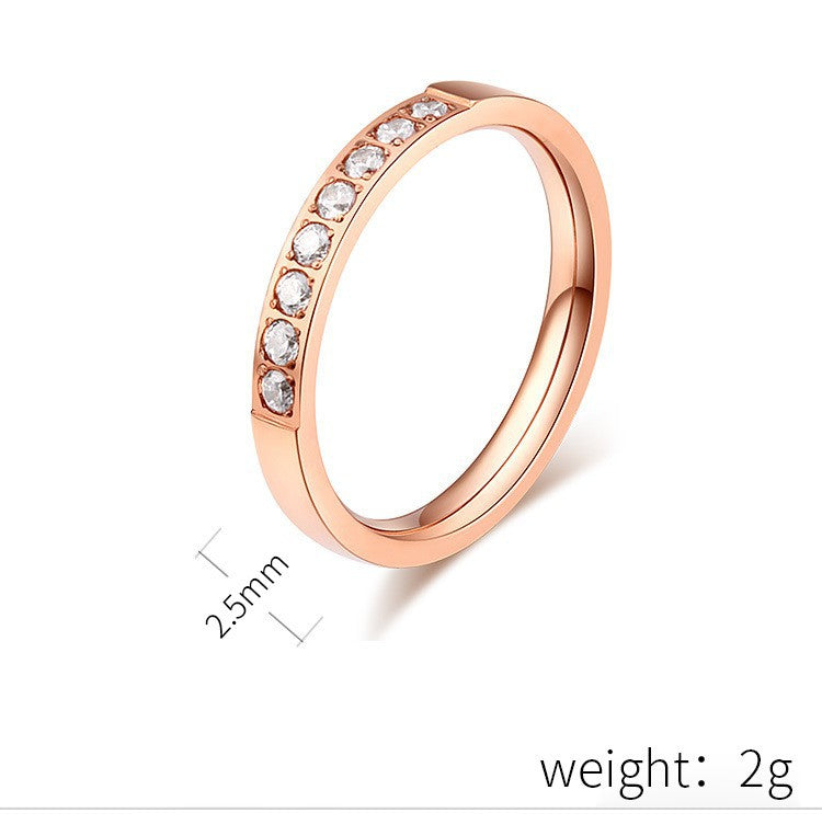 Stainless Steel Zircon Women's Ring – Micro- Zircon Rose Gold