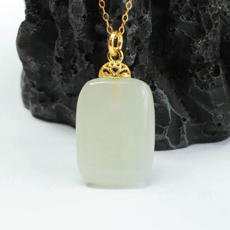 S925 Sterling Silver Rectangular Hotan Jade Pendant Necklace from the Planderful Collection