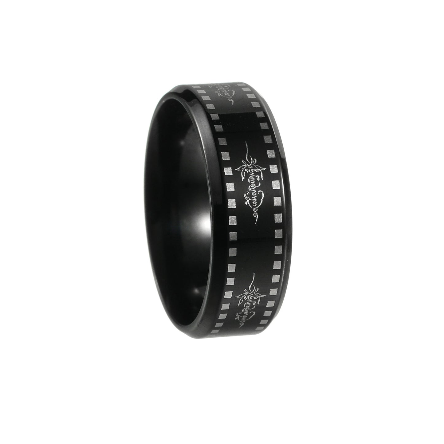 Durable Planderful Stainless Steel Mantra Ring for Men and Unisex with Six Character Heart Meridian Design
