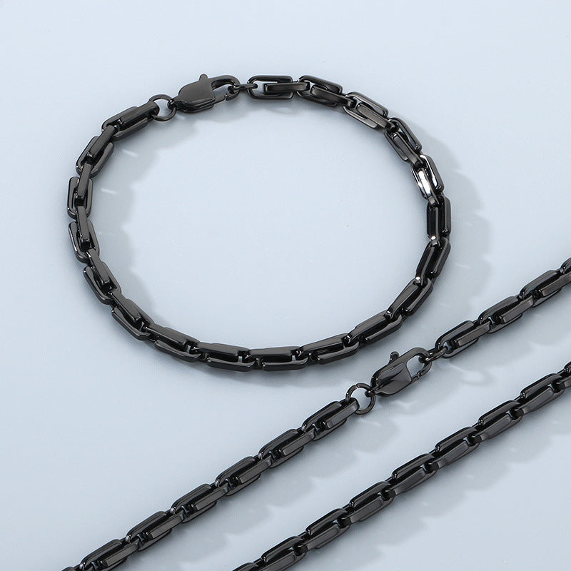 Japanese Buckle Necklace And Bracelet Set Titanium Steel Men