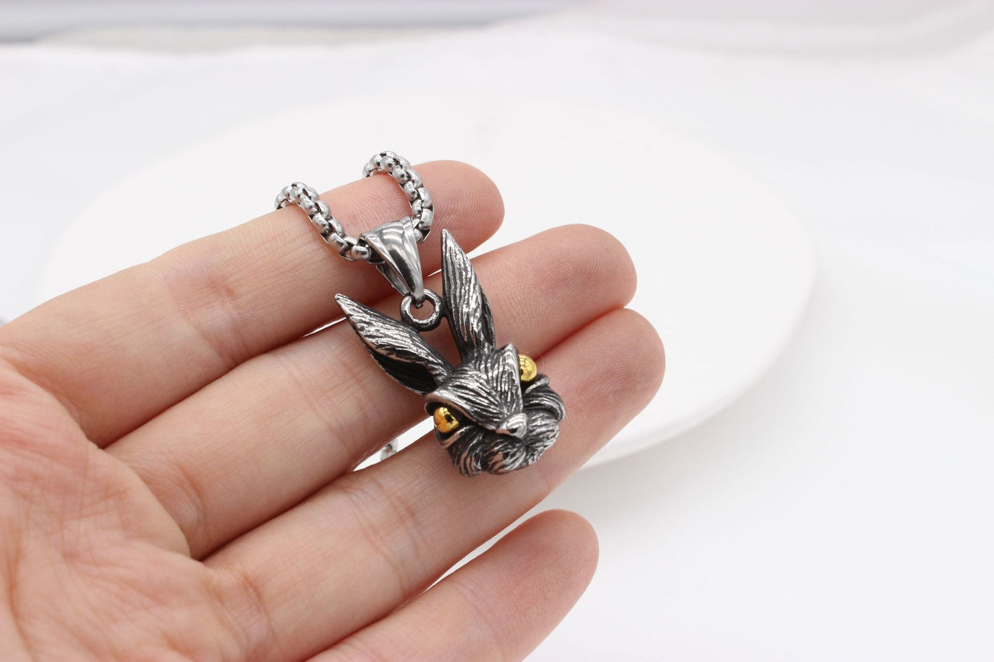 Rabbit Necklace Titanium Steel Pendant By Planderful For Women Unisex Statement Elegant Retro Style