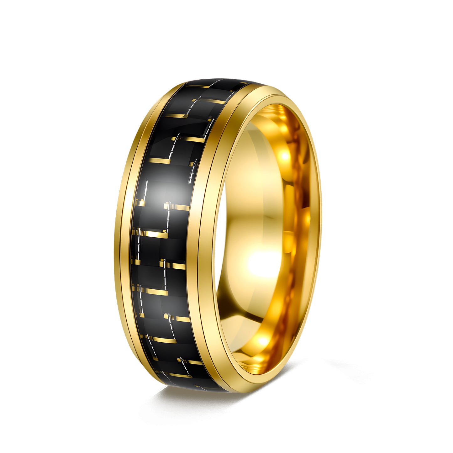 Planderful Everyday Genie Titanium Steel Ring For Men Unisex 8mm Blue Carbon Fiber Inverted Edge