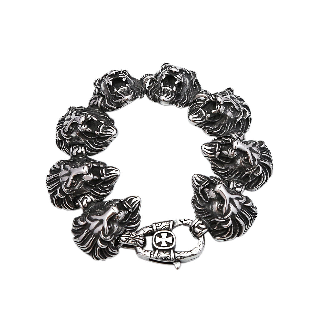 European And American Retro Lion Head Titanium Steel Bracelet