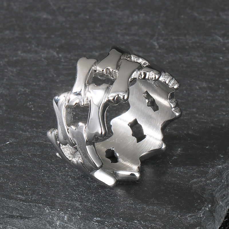 Planderful Titanium Ring Men Rhombus Hollow Chain Hip Hop