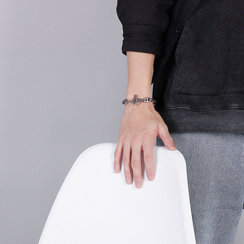 Titanium Steel Japanese Chain Bracelet with Creative Lion Head Design for Men's Street Fashion Accessories