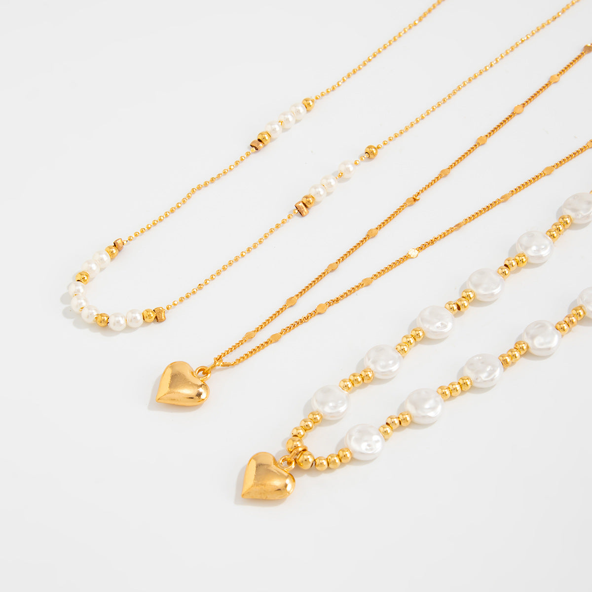 Pearl Heart Layered Necklace Set