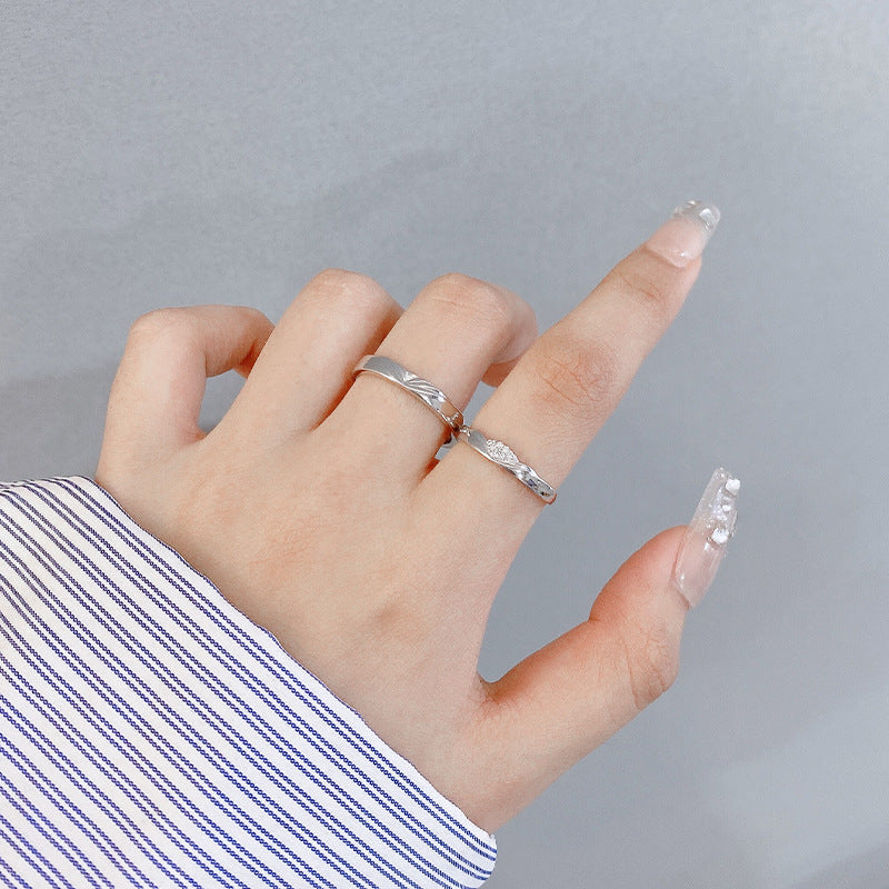 Wings Pattern Opening Sterling Silver Couple Ring