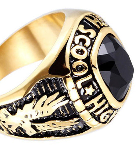 Planderful Titanium Steel Eagle Letter Zircon Ring Engraved Unisex Retro Croopunk Style For Men And Women