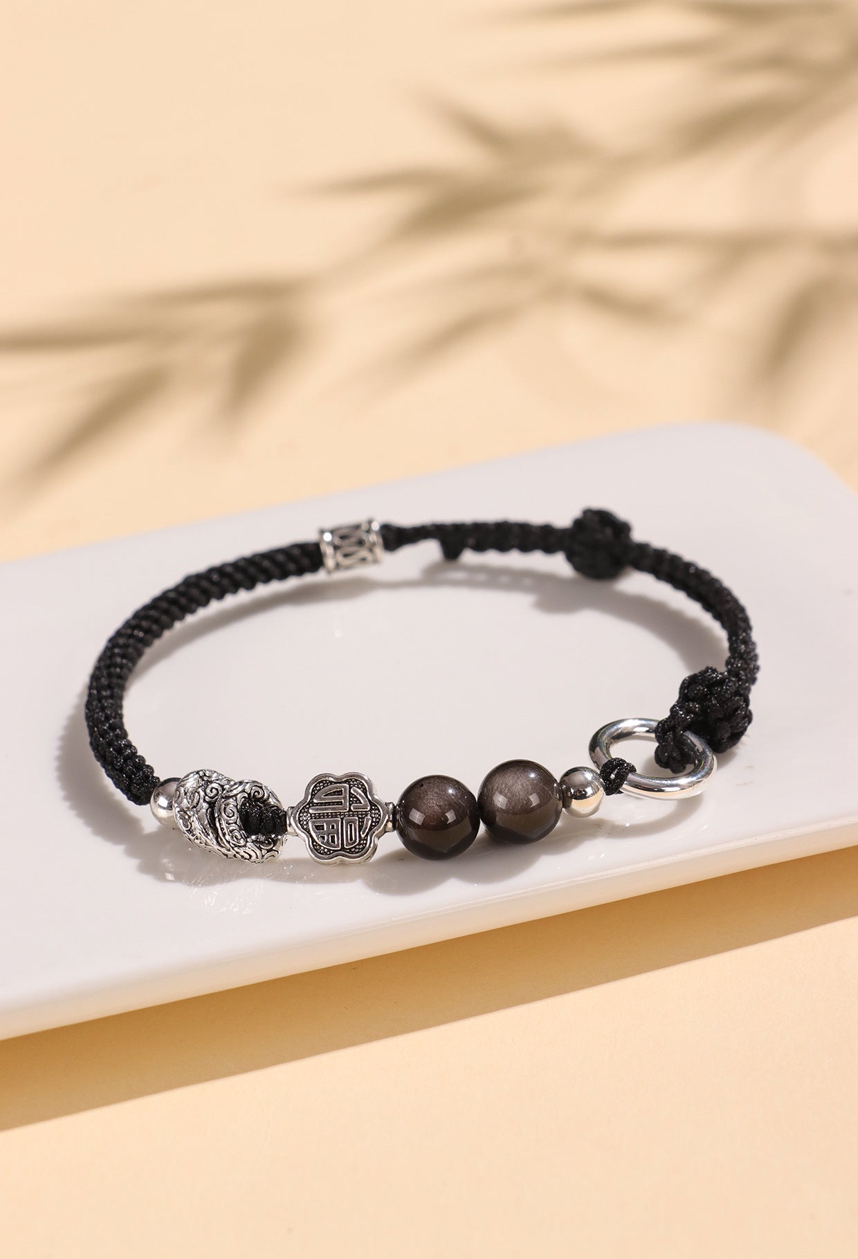 Planderful Fortune's Favor Bracelet – Handwoven Couple Design with Strawberry Crystal and Silver Obsidian