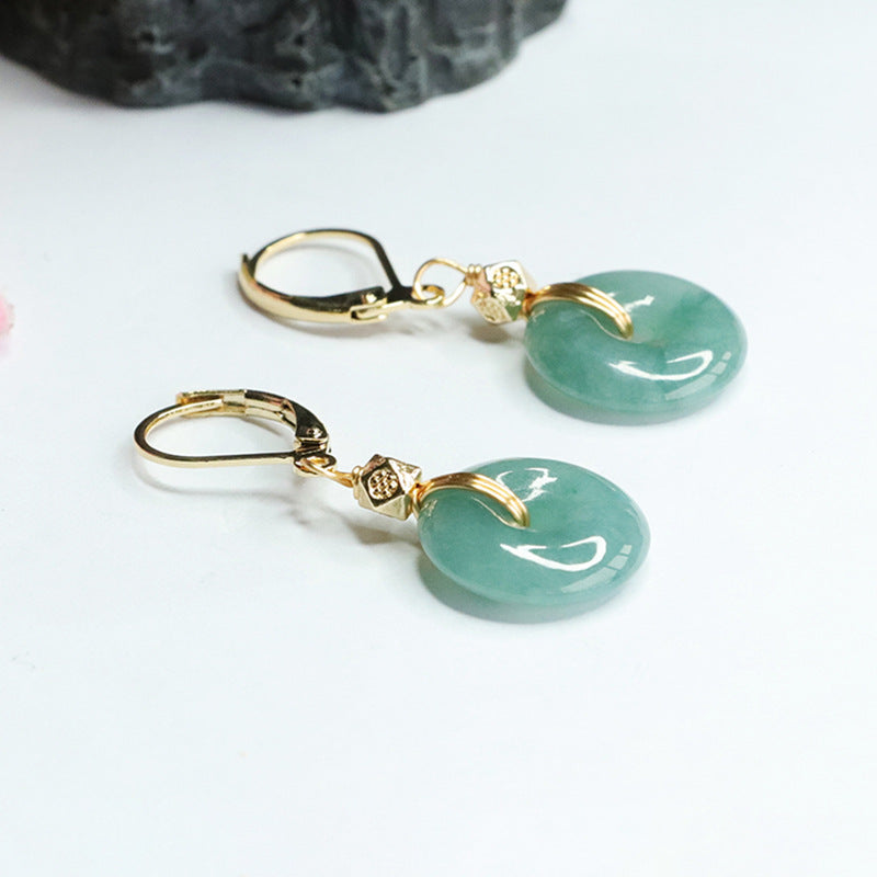 Jade Fortune Hoop Earrings with Safe Buckle