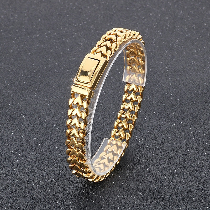 High-End Retro Heart-Shaped Stainless Steel Bracelet for Men - Perfect Festival Gift for Your Boyfriend