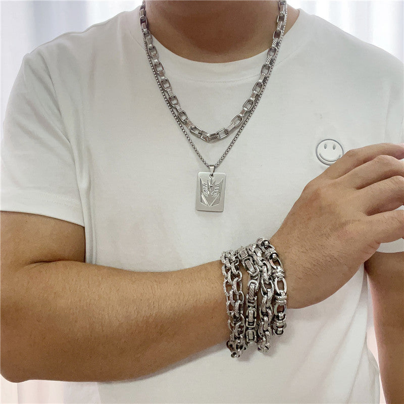 Trendy Men's Personalized Titanium Steel Hollow Sequin Pendant Necklace