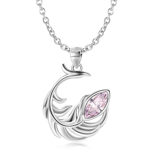 Feather Marquise Shape Pink Zircon Silver Necklace