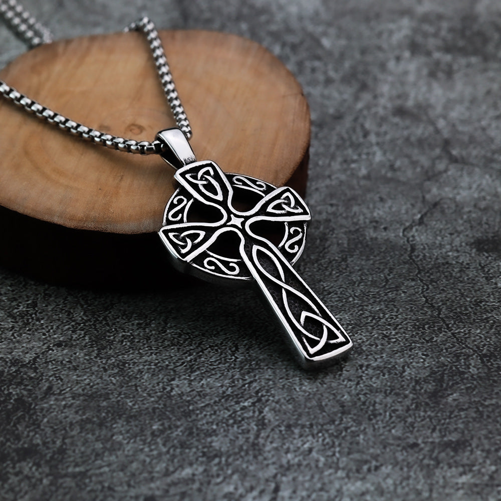 AML Vintage Gothic Men's Stainless Steel Celtic Knot Cross Pendant