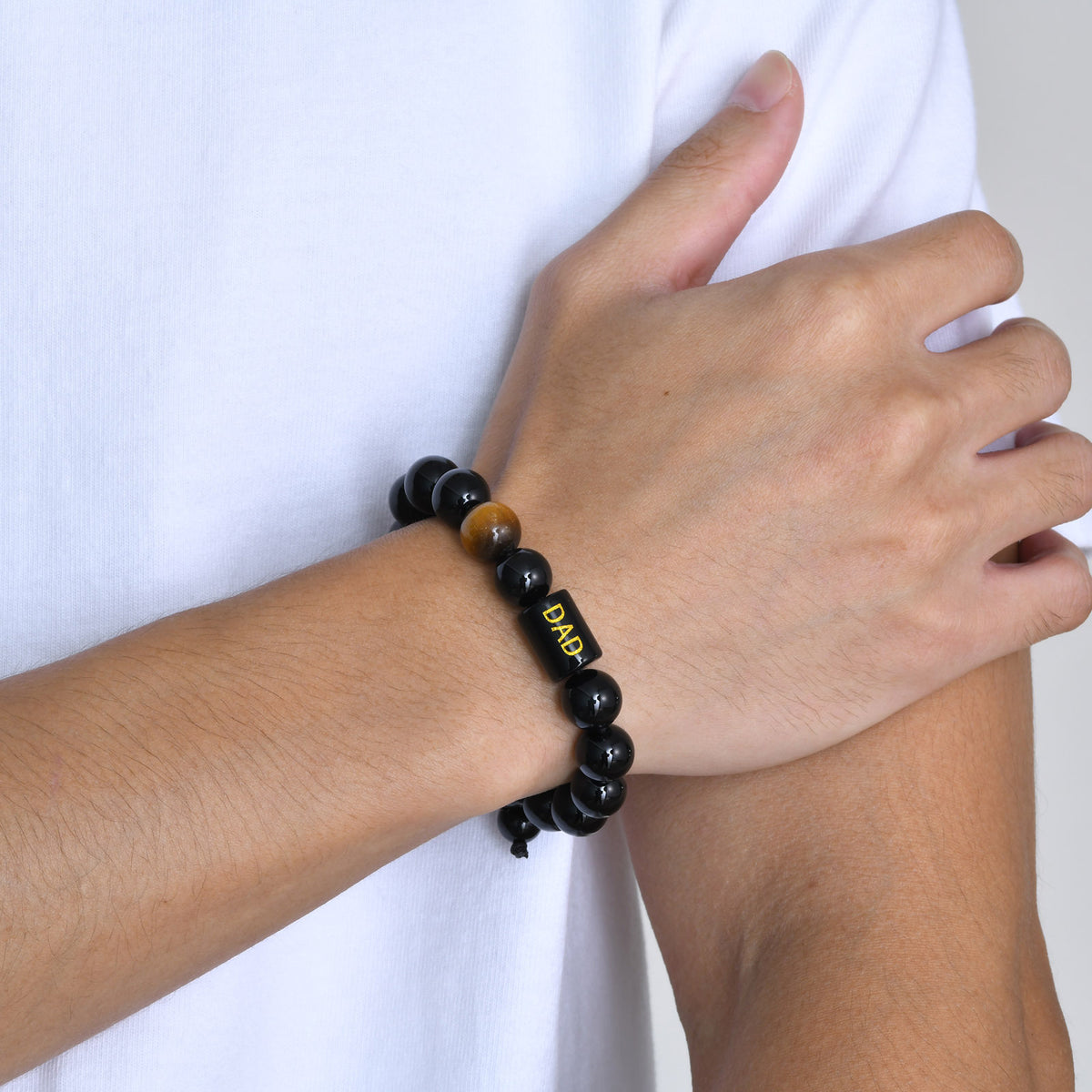 Tiger's Eye Braided Adjustable Black Stainless Steel Bracelet