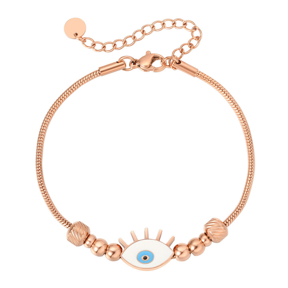Planderful Beaded Titanium Steel Bracelet For Women Protective Eye Charm Elegant Everyday Jewelry