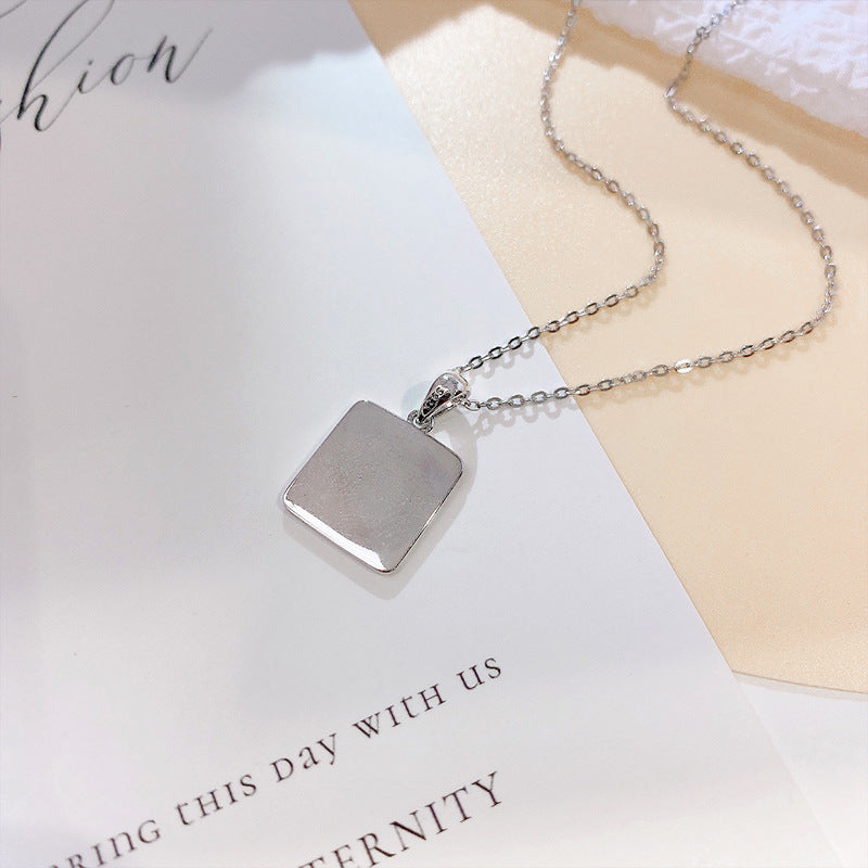 Ins Style Simple Square Cherry Necklace Women's S925 Sterling Silver Cute Collarbone Chain