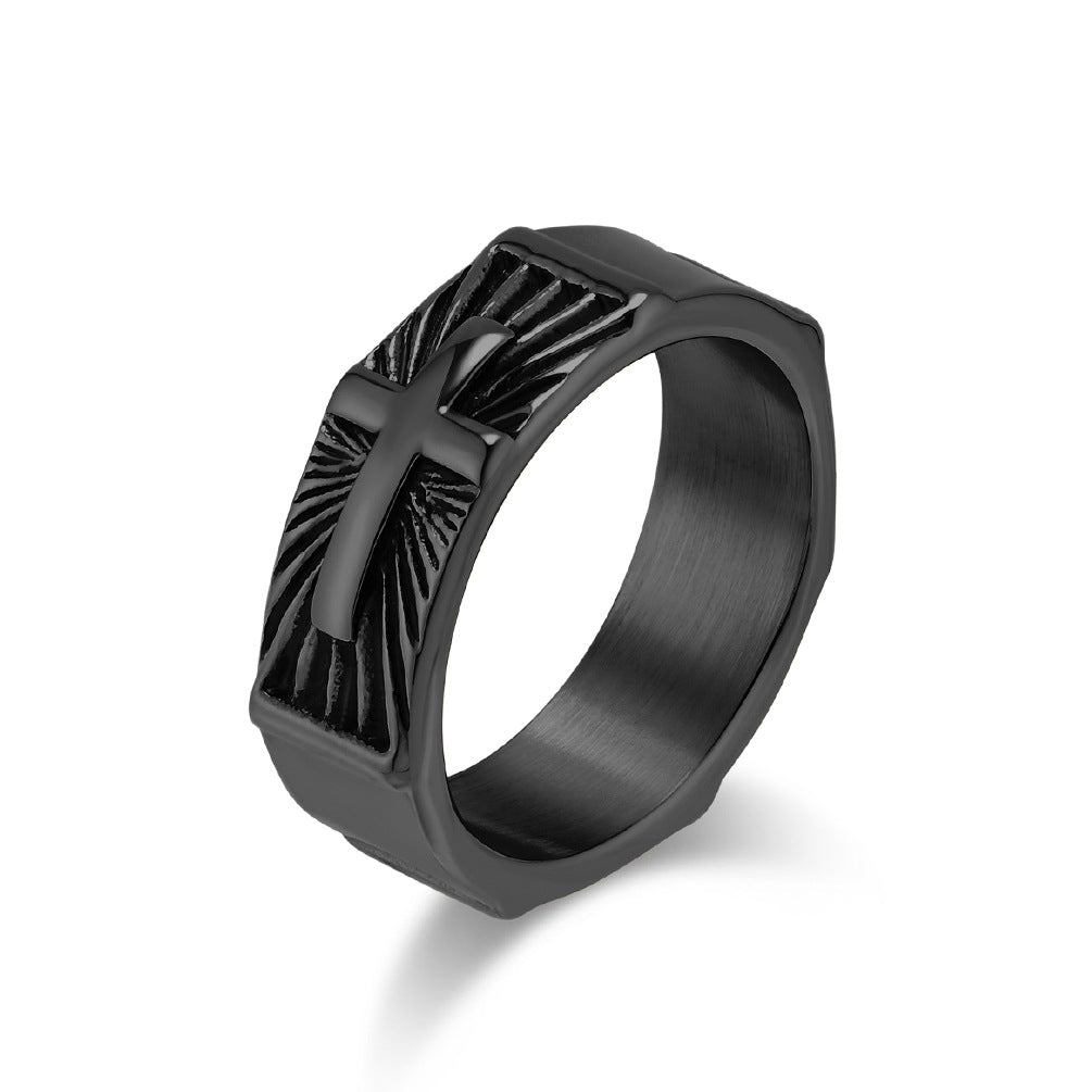 Cross-Border Retro Style Cross Stainless Steel High-End Ring