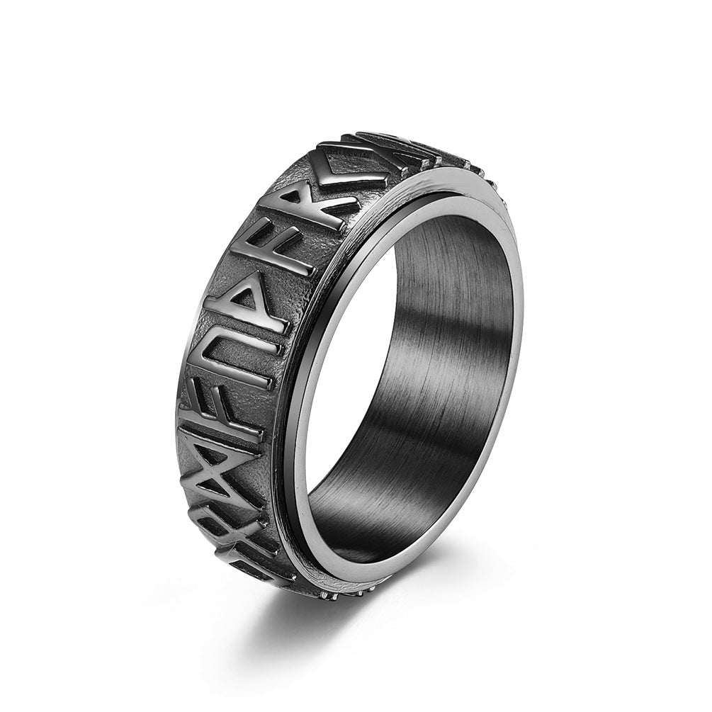 Planderful Titanium Steel Rotating Ring For Men Nordic Viking Luhn Text Decompression Jewelry