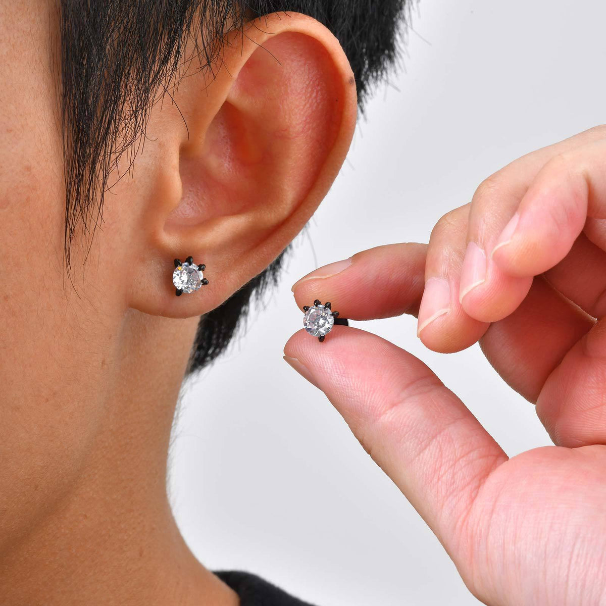 Black-Tone Clear Crystal Stud Earring — Single