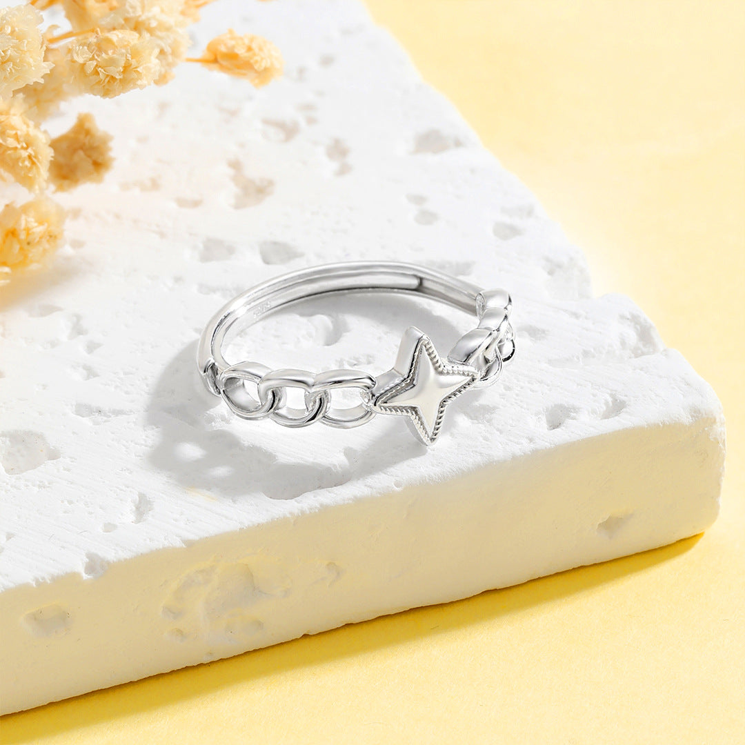 Planderful Everyday Genie – S925 Sterling Silver Tetragonal Star Ring with Adjustable Tail