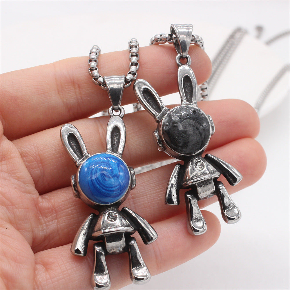 Planderful Everyday Genie – European and American Retro Rabbit Titanium Steel Pendant for Men