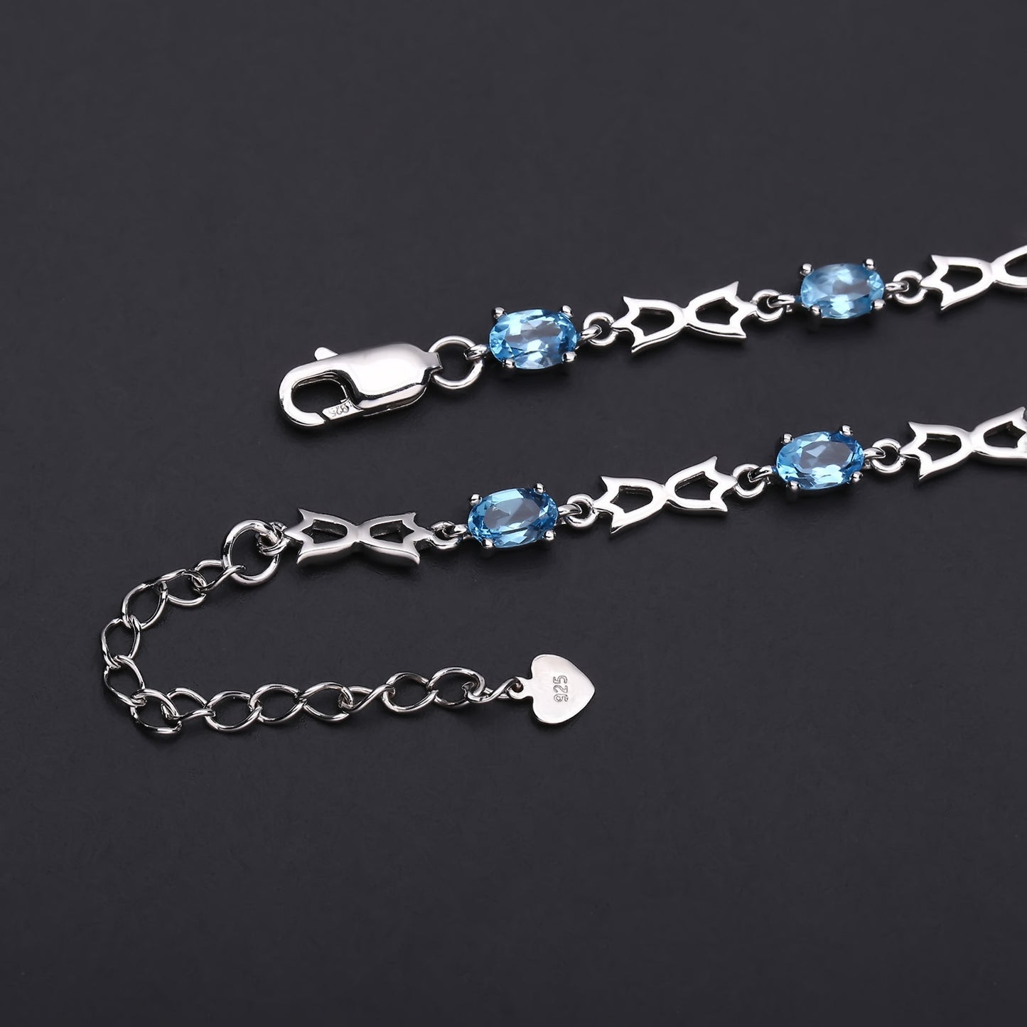 Hollow Bud and Oval Natural Topaz Silver Bracelet
