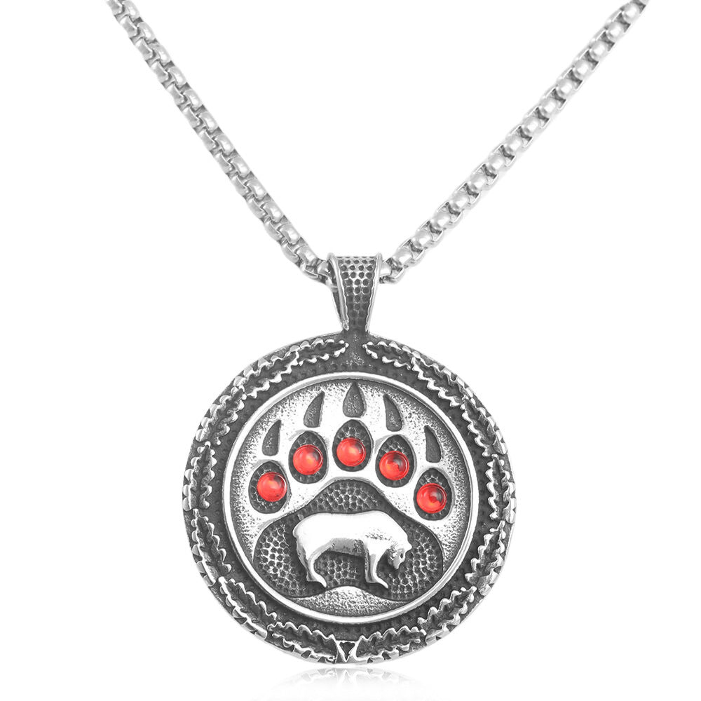 European And American Stainless Steel Bear Paw Pendant Necklace