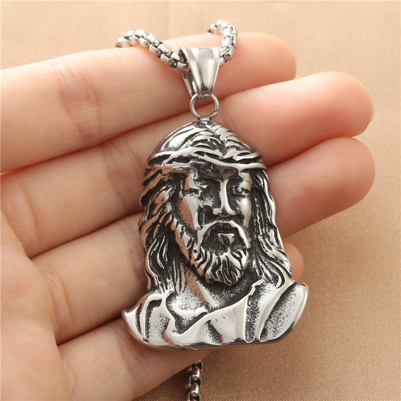 Titanium Steel Punk Portrait Head Pendant Necklace for Men - Retro Trendy Style