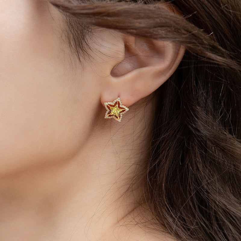 Yellow Zircon Starfruit Sterling Silver Stud Earrings